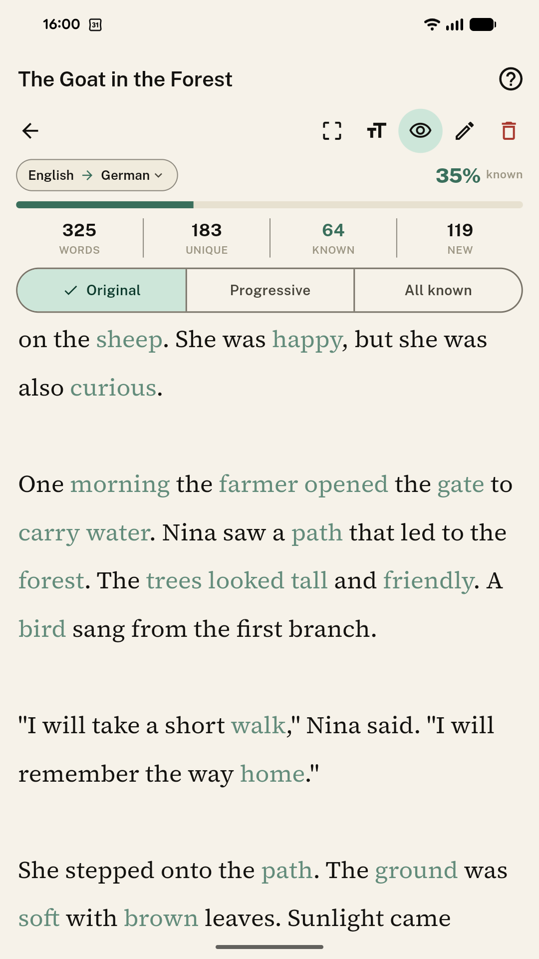 Reading in Original mode